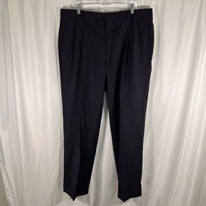 Baroni Super 150s Wool Pants Men's 40 Black Pleated Office Work Slacks